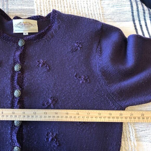 VTG Susan Bristol Hand Embroidered Womens Button Up Cardigan Sz M Purple - Picture 7 of 8